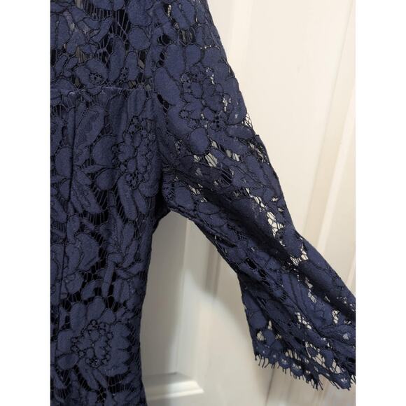 New Eliza J Quarter Length Sleeve Lace Fit Flare Dress Sz 12 Navy Blue Formal - Picture 8 of 12
